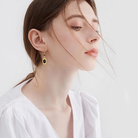 Black Onyx/Moonstone/Lapis Lazuli/Moss Agate Earrings Sterling Silver Onyx Earrings Victorian Earrings Vintage Retro Style Earrings Onyx Jewellery Gifts for Women, Silver, Onyx