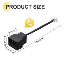 sourcing map 2 Pack Phone Jack Splitter, RJ11 6P4C Telephone Line 2 Way Splitter Adapter for Landline, 0.5ft, Black