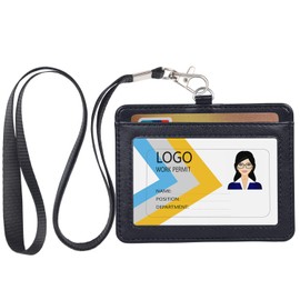 Teskyer Lanyard with Card Holder, ID Badge Holder with 1 Clear ID Window & 1 Credit Card Slot and a Detachable Neck Lanyard (Horizontal, Black)