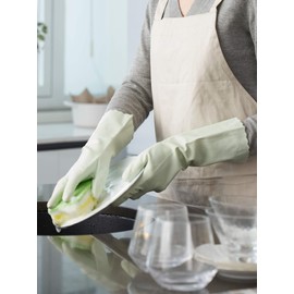 LANON 3 Pairs wahoo Skin-Friendly Cleaning Gloves, Dishwashing Kitchen Gloves with Cotton Flocked Liner, Reusable, Non-Slip, Canary Green, Medium
