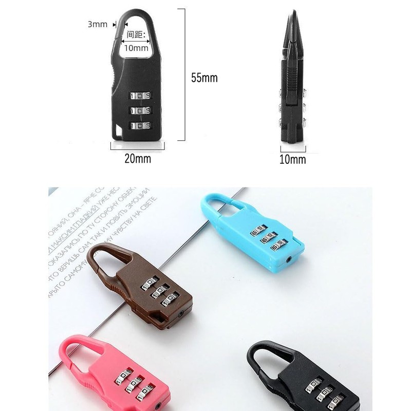 Mini Combo Locks, 3-Digit Combination Lock, Black, Resettable Luggage Locks,
