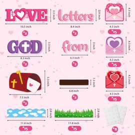 BeYumi 87Pcs Valentine's Day Love Letters from God Cutouts Bulletin Board Decoration Set February Christian Faith Religious Heart Name Tag Border Trim Sunday School Classroom Chalkboard Church Decor