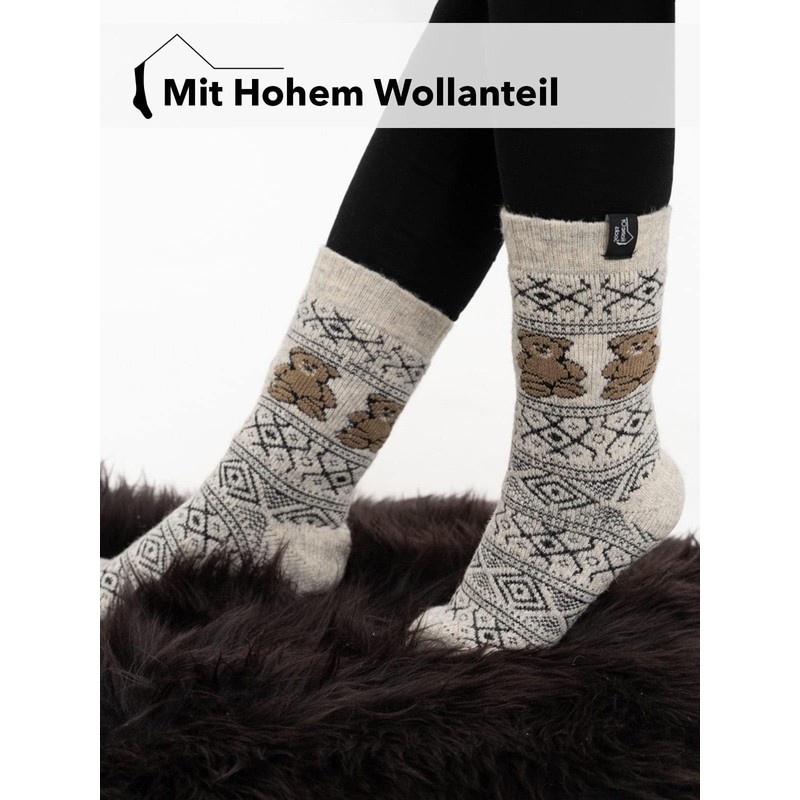 One Pair of 80% Wool Socks with Teddy Motif Norwegian
