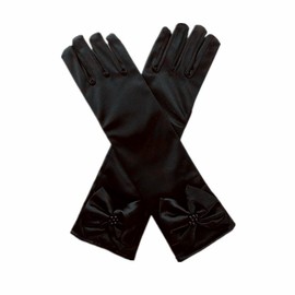 DreamHigh Kids Stretch Satin Long Finger Gloves for Flower Girl Children Party Black