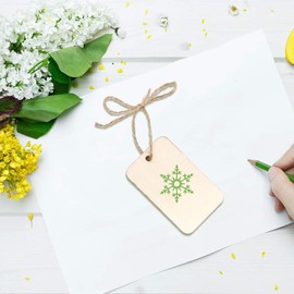 MagiDeal 50 Pcs Wooden Rectangle Craft Shape Tag, Embellishment Tag with Hole - Wood chip, DIY Square Wooden Blank Tags, Decoration for Wedding, Valentine, Festivals and Parties for Craft with Rope