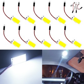 Qasim COB 18-SMD LED Panel Dome Lamp Auto Car Interior Reading Plate Light Roof Ceiling Interior Wired Lamp With T10 / BA9S / Festoon Adapters 40x20mm White(Pack of 10)