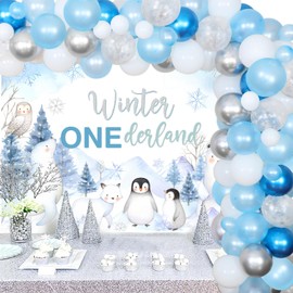 Balterever Winter Onederland 1st Birthday Decoration for Kids Arctic Animals Birthday Party Decoration with Winter Onederland Arctic Animals Bday Backdrop for Winter Onederland Birthday Party Supplies