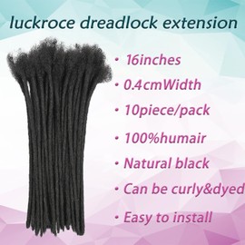 Luckroce Human Hair Loc Extensions Human Hair 16 Inches Dreadlock Extensions 0.4cm Loc Extension Human Hair 10Str Human Hair Locs For Women/Men/Kids (16 Inch,Natural Black)