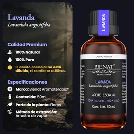 Bienat | Aceite Esencial de Lavanda 50mL Natural | Difusor y Aromaterapia