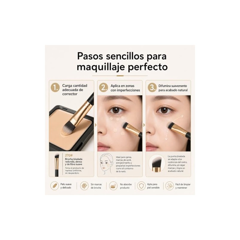 Pincel Corrector Profesional Cosmético de Cerdas Suaves para Aplicación Precisa