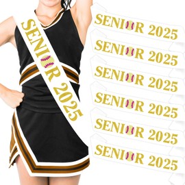 Senior Softball Sash 2025 White Gold Glitter Softball 2025 Graduation Sash Sports Graduation Decorations Class of 2025 Cheerleader Celebration Party Decorations for Grad Party Supplies 2025