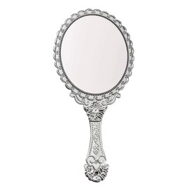 BAOZOON Vintage Hand Mirror with Handle - Cute Cosmetic Handheld Mirror Vanity Makeup Mirror Travel Mirrors 9.8x4.5in (Silver)