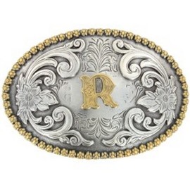 Nocona Belt Co. M&F R Initial Belt Buckle Silver
