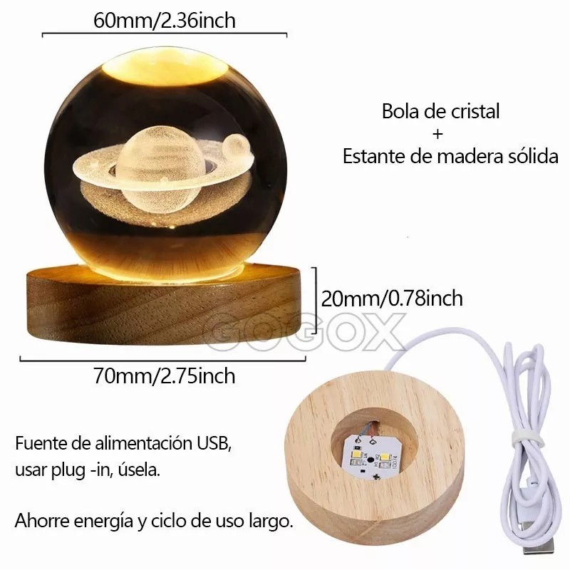 GOGOX Lampara De Noche Led 3d Galaxia Bola Cristal, Sistema