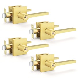 EHOMEWARE 4 Pack Gold Door Handle - Keyed Different, Entry Door Lock with Keys for Living Room or Bedroom, Satin Brass Interior Door Knob with Keys
