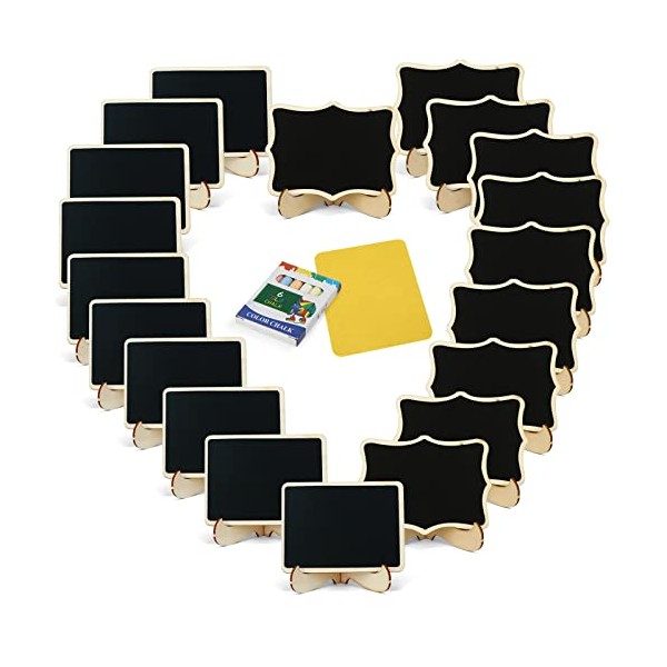 FUTUREPLUSX 20 Pack Mini Chalkboards Signs with Easel Stand, Message Board Signs with Chalk and Cleaning Cloth， Small Blackboards Place Cards for Wedding Party Event Decoration