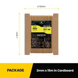 Kamu Synber Paracord 2mm 3 Strands 15M 100% Nylon Rope Type I Parachute Cord for Craft, Outdoor, DIY, Camping | Support 90kg | Coyote Brown