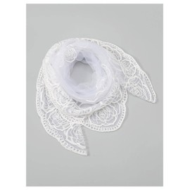 OYOANGLE Women's Floral Embroidered Hair Scarf Lace Square Hair Bandana Sheer Scarves Headband White One-Size