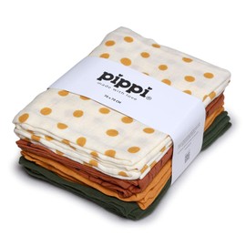 Pippi Muslin Nappies Set, Burp Cloths, Pack of 8, Muslin (Corn Dots + Terra + Fir)