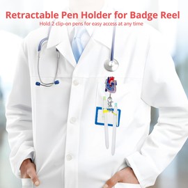 10 PCS Retractable Pen Holders, Clip-on Pen Holder & 0.5 mm Gel Ink Pen Set, Lobster Clasp Pen Holder for Badge Reel, Writing Pen Marker Holder for Name Card Lanyard for Doctors Nurses Office School