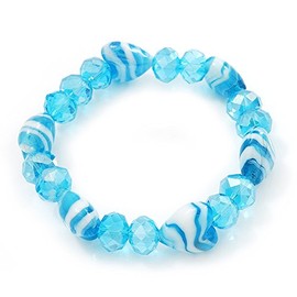 Avalaya Light Blue Heart & Faceted Bead Flex Bracelet - 18cm Length