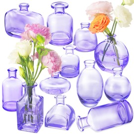Glass Bud Vases Set of 12, Purple Small Glass Vase for Wedding Centerpieces, Clear Vase in Bulk | Purple Bud Flower Vases for Elegant Floral Displays, Table Decor, Event Styling