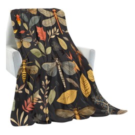 amepay Insects and Leaves Floral Blanket Gifts for Kids Adult Women,Dragonfly Bee Botanical Throw Blankets,Soft Comfy Lightweight for Room Couch Bed Sofa Modern Decor 60x50in