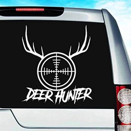 Deer Hunter Rifle Scope with Antlers Vinyl Decal Sticker Bumper Cling for Car Truck Window Laptop Wall Cooler Tumbler | Die-Cut/No Background | Multi Sizes/Colors, 14-inch, Orange