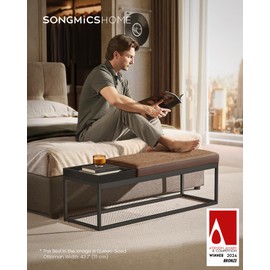 SONGMICS HOME LUIZ Collection - Ottoman Bench, End of Bed Bench, Reversible Top, Shoe Bench with Tray, Steel Frame, Max. Load 660 lb, for Bedroom, Living Room, Entryway, Walnut Brown ULOM082K01V1