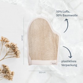 Niyok® Massage glove made of loofah and cotton, gentle cleansing and massage for body and face, natural exfoliating glove, body scrub glove, shower glove for body peeling