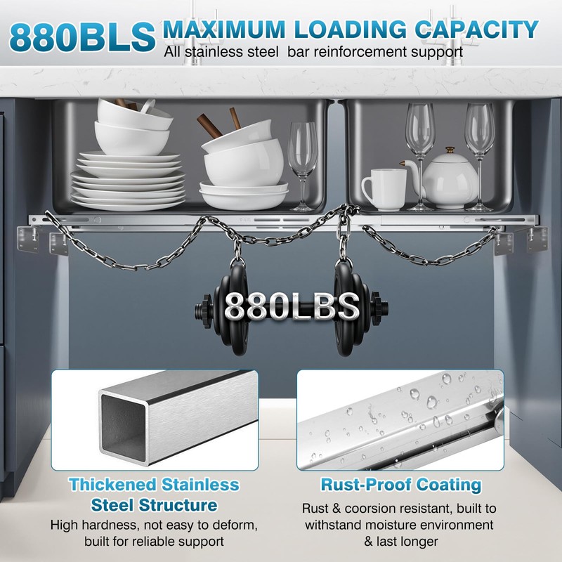 IRONWALLS 2-Pack Adjustable Undermount Sink Brackets, 24.4" to 59" Stainless