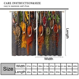 HZOHNAGO - Cortinas de cocina para condimentos, coloridas y rústicas, diseño de especias, diseño de alimentos, para ventana, para recámara, sala de estar, 42 x 45 pulgadas