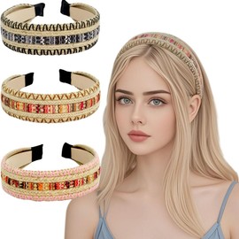 Nylosiaind 3 Pack Straw Headbands for Women & Girls Raffia Wide Headbands Boho Rattan Hair Accessories Beach