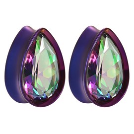 PUNKYOUTH Surgical Steel Teardrop Zircon Double Flared Ear Tunnels and Plugs Stretcher Expander Sold As Pair Gauge 8mm-25mm