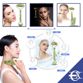 EUROXANTY Jade Stone Massager Roller | Stone for Face Massage | Eye Contour | Green Quartz Stone | Well-being and Beauty of the Skin | Roller