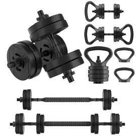 OLIXIS 4-in-1 Adjustable Dumbbell Set - 40LBS, Convertible to Dumbbells, Barbell, Kettlebells & Push Up Stand, Multi-Functional Fitness Equipment for Home Gym Workouts