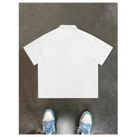 SOLY HUX Men's Summer Zip Up Graphic Tees Short Sleeve Hawaiian Tshirts Lapel Collar Tops White Graphic Large