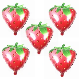 HORUIUS Strawberry Balloons Fruit Foil Mylar Balloons for Strawberry Themed Party Birthday Decoration Supplies 28 inch 5PCS