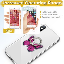 Bmeigo 3pcs Butterfly Cell Phone Ring Holders, Metal Phone Stand Kickstand 360 Rotation Adjustable Cellphone Support Ring Holder Finger Grips for All Smartphones (Blue/Orange/Rose Red)