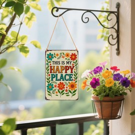 This is My Happy Place Garden Sign, Welcome Happy Place Metal Sign, Vintage Room Outdoor Wall Art for Home Garden Decor Yard Patio