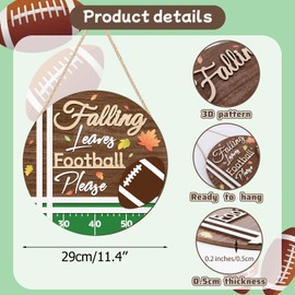KAIRNE 3D Football Hanging Wood Sign,Falling Leaves Wooden Plaque,Autumn Door Hanger,Fall Sign For home Decor,Maple Wall Decor,Thanksgiving Gifts for Football Club Fans Games Season Party Decorations