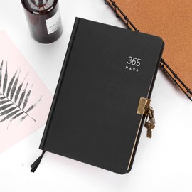 365 Days A5 Kraft Journal Notebook Lockable Diary Scrapbook Hardcover Travel Journal with Lock Key 1 Year Planner Vintage Personal Secret Wirting Notepad Scretchbook Blank Page for Jounaling Agenda