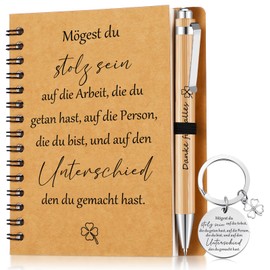 Sinmoe Thank You Gift Set for Colleagues, A6 Spiral Notebook, Thank You for Everything Ballpoint Pen, Inspirational Key Ring, Employee Farewell Gift (May You Be Stolz Auf Die Arbeit)