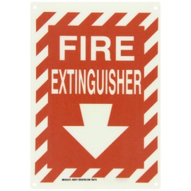 Brady 69074 14" Height, 10" Width, B-120 Premium Fiberglass, White On Red Color Fire Sign, Legend "Fire Extinguisher (With Picto)"