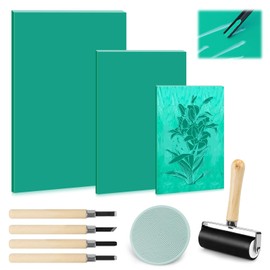 SUPRROW Rubber Stamp Linocut 9 Pieces, Linoleum Plates Lino Printing Set, Rubber Stamp Carving Blocks A4/A5/A6, Lino Printing Starter Kit with Sculptor Tools, for Stamp Making Yourself, Print Graphics