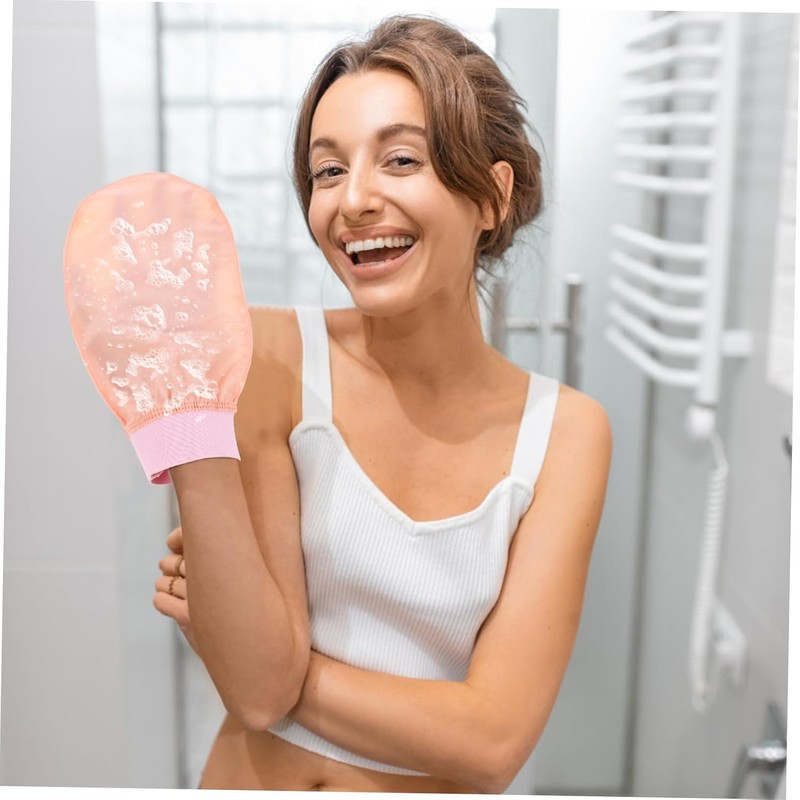Guantes Exfoliantes de Baño de Seda Imitada Rosa para el
