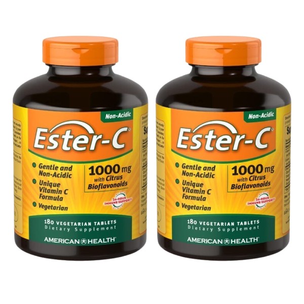 American Health Ester-C 1000 mg with Citrus Bioflavonoids - 180 Vegetarian Tablets, Pack of 2-24-Hour Immune Support - Non-GMO, Gluten Free - 360 Total Servings