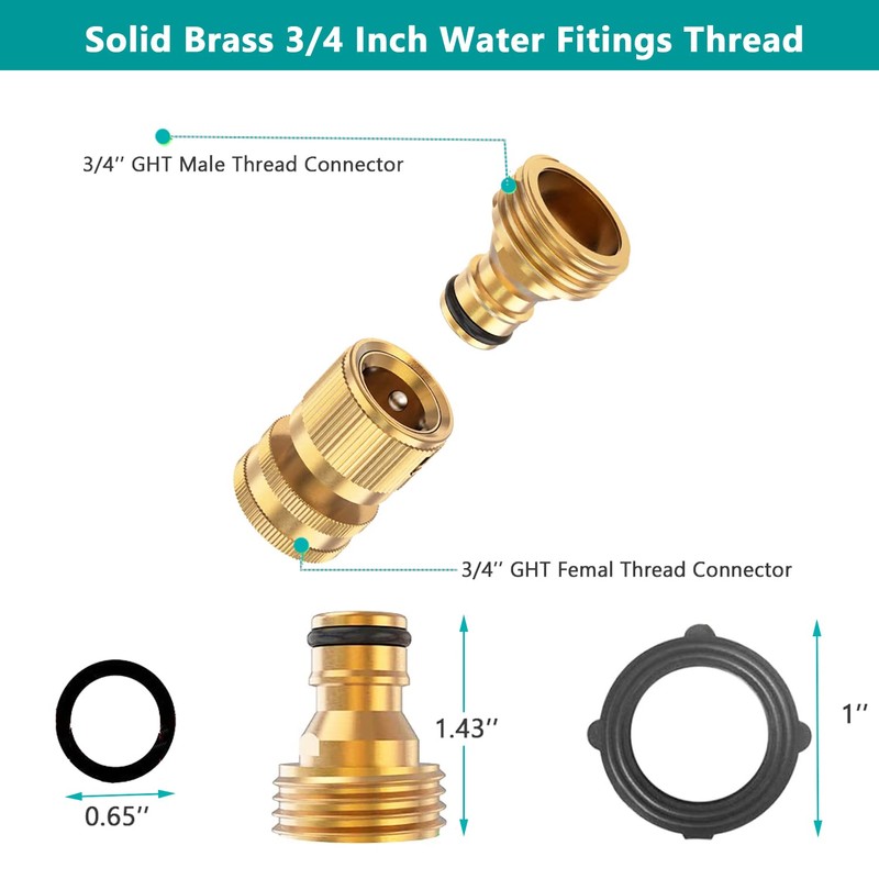 FINEST+ Garden Hose Quick Connector, Solid Brass 3/4 Inch Thread