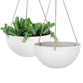 LA JOLIE MUSE 10 Inch Hanging Planters for Indoor Plants, Outdoor Garden Planter Pots, White, Honeycomb, Set of 2