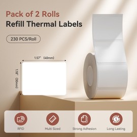 NIIMBOT 2Rolls Labels for B1 B21 B3S K3, 1.57'' x 1.18'' (40x30mm) Label Maker Tape, Waterproof, Oil-Proof and Tear-Proof Thermal Printer Labels, Black on White